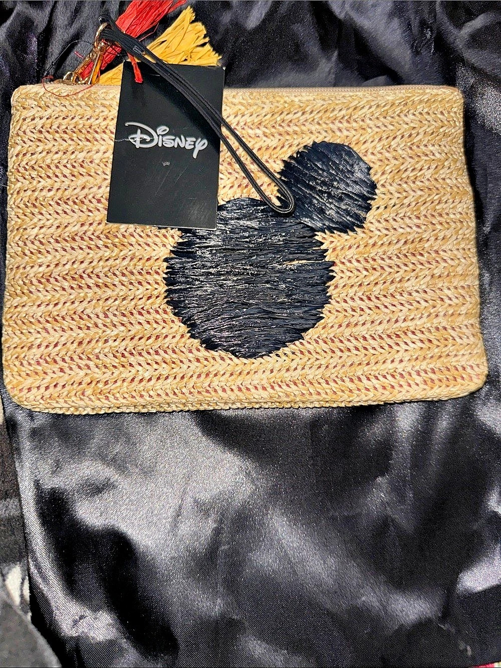 Concept One Disney Mickey Raffia Wristlet Raffia Wristlet in Tan & Black NWT